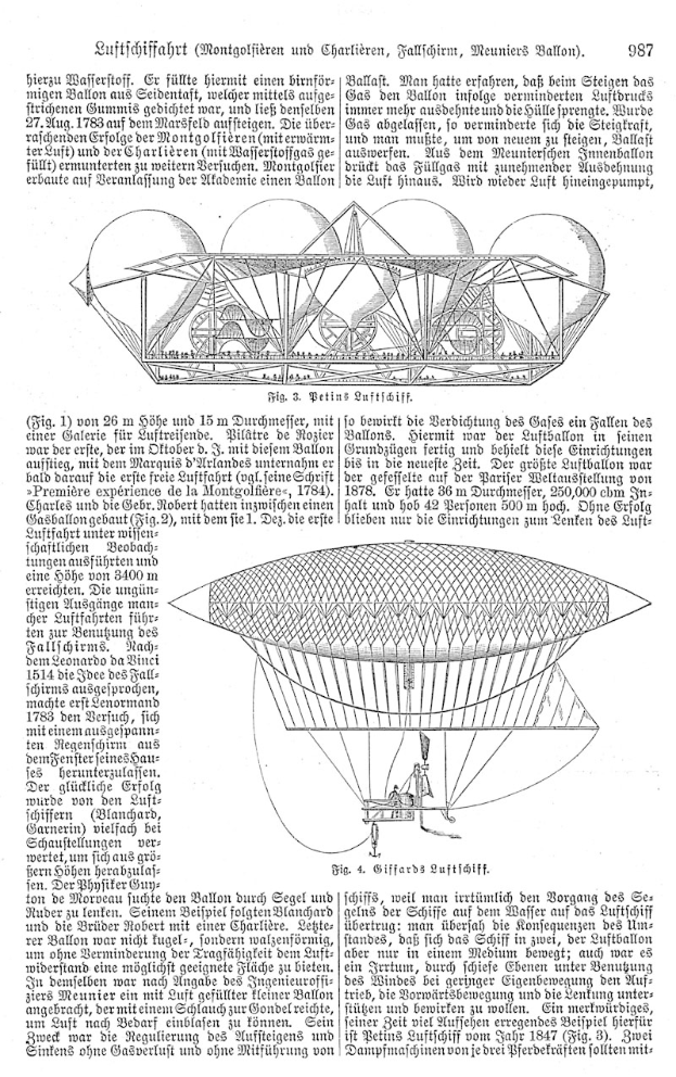 Ein Buchumschlag mit einer Zeichnung eines 19. Jahrhundert-Luftschiffs neben beschreibendem Text.