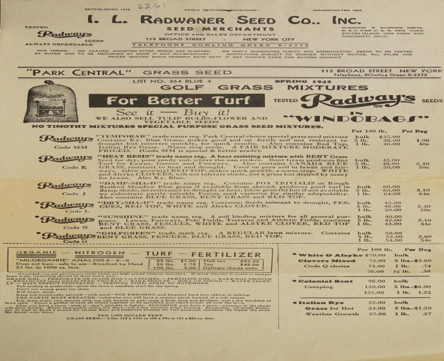 Alte Werbung für Radway's Seed Co. Inc. auf altem Papier mit Text, der die Dienstleistungen des Unternehmens beschreibt.