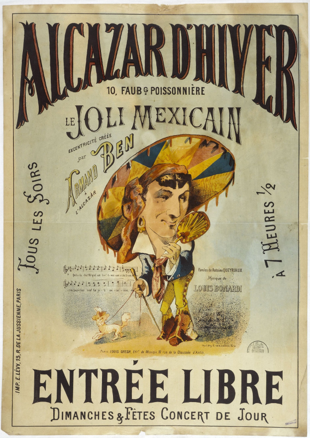 Plakat, das ein mexikanisches Konzert mit einem Mann in Hut und Textbeschreibung ankündigt.