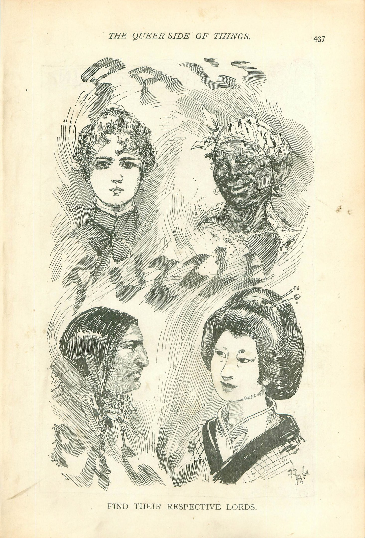 Altes Buch mit dem Titel 'Die schwule Seite der Dinge' und vier illustrierten Frauenköpfen auf dem Cover.