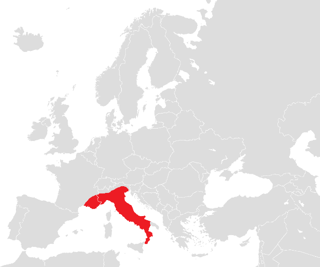Eine Europakarte mit rot hervorgehobener Italien