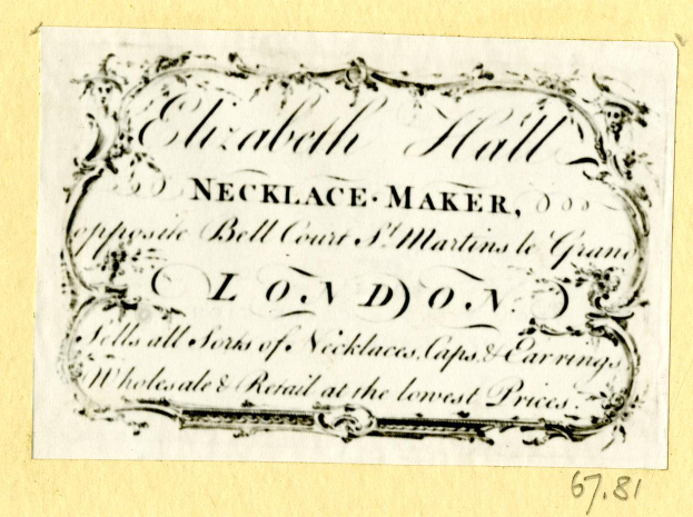 Ein altes Geschäftsprospekt mit einem Bild eines Schmuckherstellers und Text, der seine Dienstleistungen beschreibt.