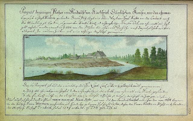 Alter Buchumschlag mit dem Titel "Deutsche Landschaften, Landschaft und Landschaft Deutschlands, 18. Jahrhundert" mit einer Illustration eines Flusses, eines Hauses, Bäume, Gras und einem bewölkten Himmel.