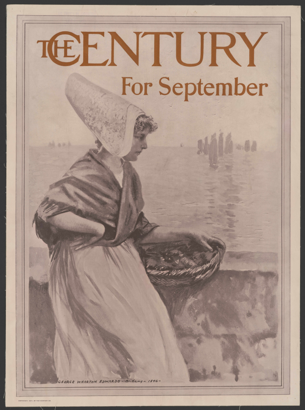 Eine Frau in einem weißen Kleid und einer blauen Schärpe steht mit einem Korb in der Hand, darüber der Text "Das Jahrhundert für September", vor einem tiefblauen sternenklaren Nachthimmel.