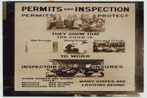 Ein Plakat mit der Aufschrift "Genehmigungen und Inspektion" mit Bildern von Menschen verschiedenen Alters, Geschlechts und Ethnien.