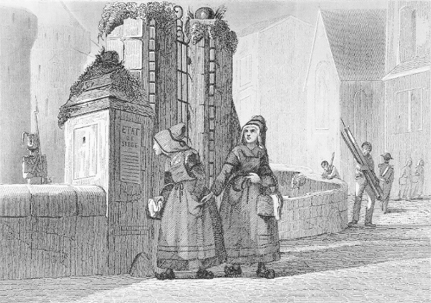 Schwarz-Weiß-Gravur Von Zwei Frauen, Die Vor Einem Gebäude Stehen, Mit Additionalen Menschen Im Hintergrund Und Text Lesen "Victorianische Frauen In Der Stadt London" Unten.