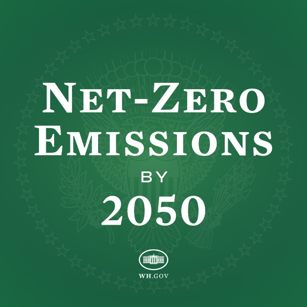 Weißer fetter Text auf einem grünen Hintergrund, der "netto-null-Emissionen bis 2050" liest.