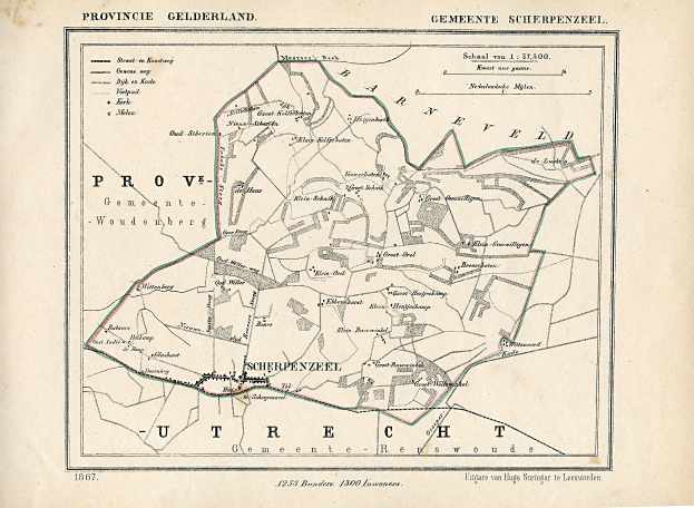 Detailierte alte Karte von Provence, Frankreich, mit Straßen, Gebäuden und Sehenswürdigkeiten mit Textanmerkungen.