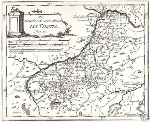 Detailierte Kartenvorlage des Rheins in Deutschland, die seinen Verlauf durch die Region zeigt, mit beschrifteten Sehenswürdigkeiten, Städten und geografischen Merkmalen sowie begleitendem Text und einem Bild einer Säule.