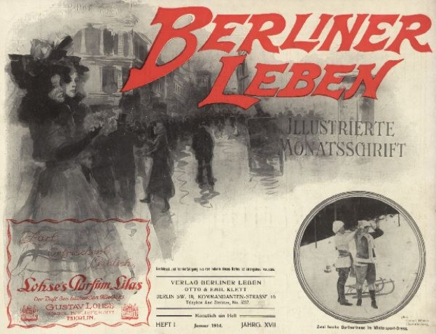 Altes Buch mit dem Titel 'Berliner Leben' und einem Foto von Menschen in traditioneller deutscher Tracht auf dem Cover, das likely das Leben in Berlin darstellt.