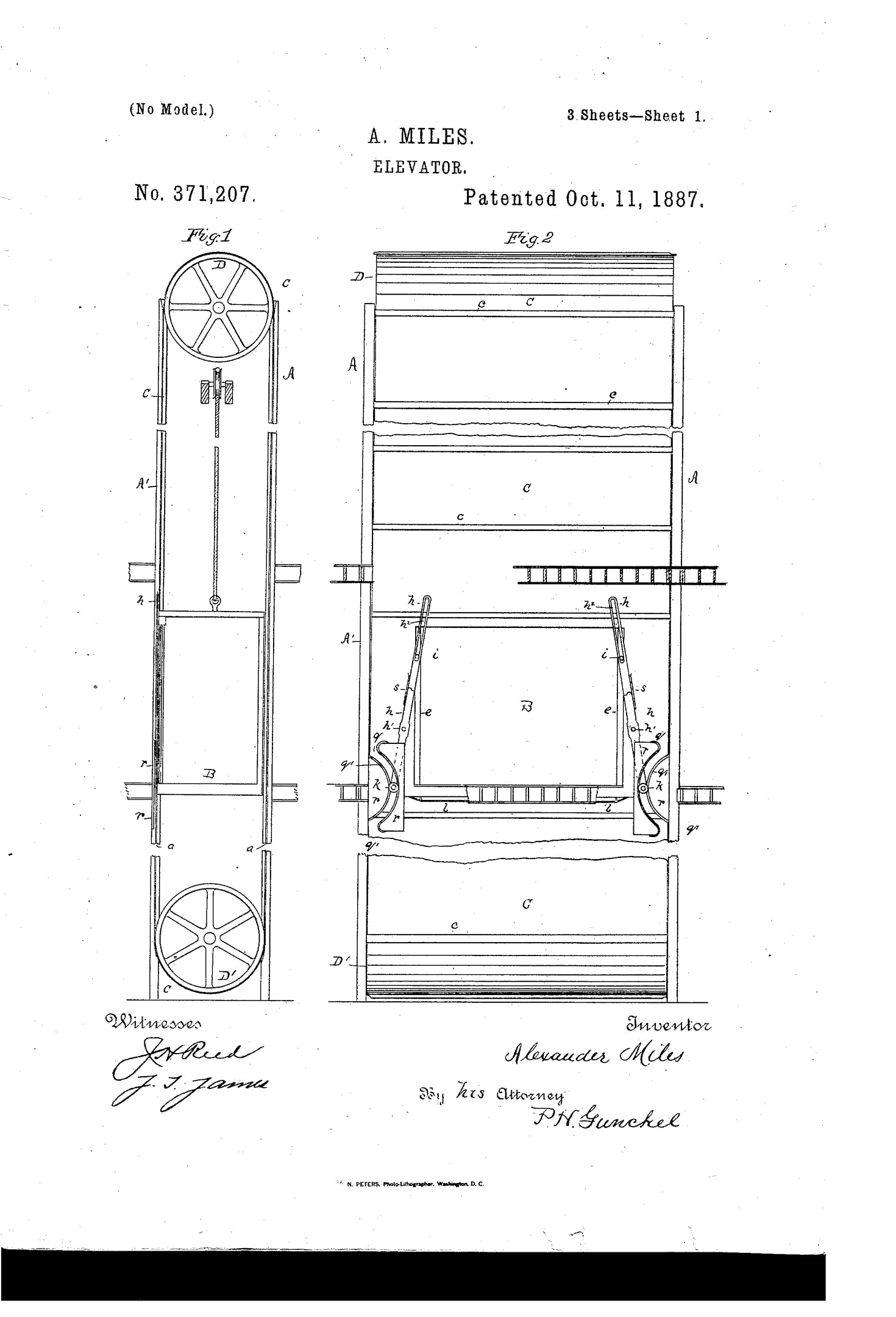 Schwarz-weißes Patentzeichnung eines Maschinen mit einem prominenten Rad, Motor und anderen detaillierten Komponenten, beschriftet mit "US Patent 3711207" auf einem weissen Hintergrund.