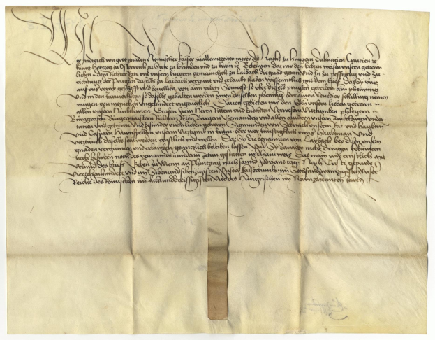 Ein vergilbtes, altes Stück Papier mit schwarzer Handschrift, ein Schreiben der deutschen Regierung, das die Freigabe eines Gesuchs für den Tod eines Mannes anfordert.