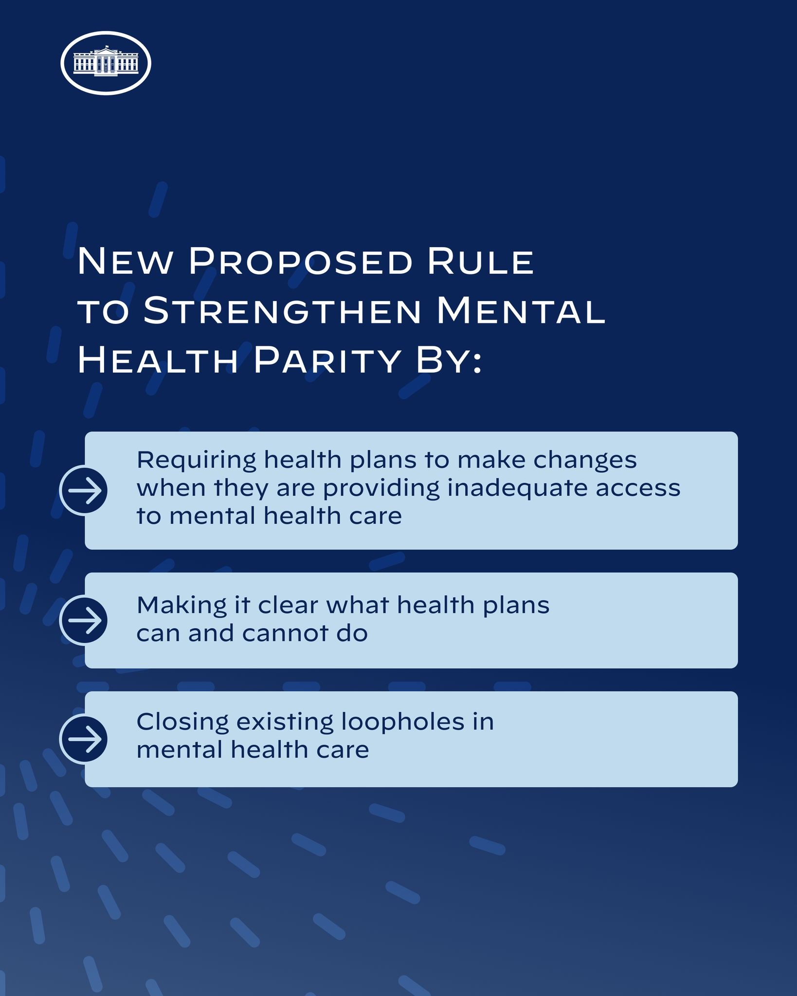 Blauer Hintergrund mit wei├čer Schrift und einem wei├čem Kreis-Logo mit einer blauen Umrandung, das eine vorgeschlagene Regel zur St├Ąrkung der psychischen Gesundheit umrandet.