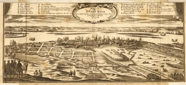 Ausführliche alte Karte von Stuttgart, Deutschland, mit Straßen, Gebäuden, Bäumen, Wasserflächen und Menschen sowie historischem und kulturellen Text.