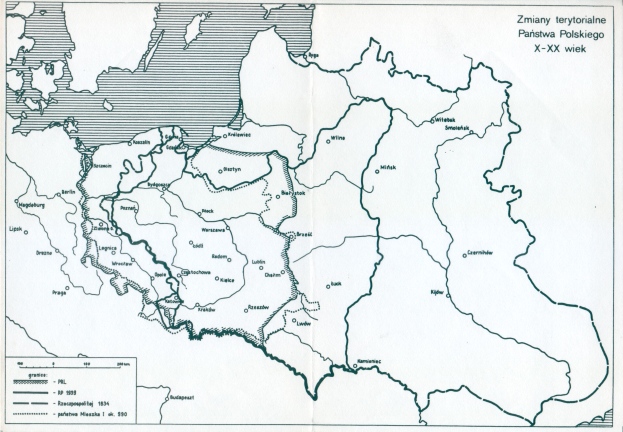 Plakat mit einem detaillierten Kartenausschnitt von Polen und dem Umfang des polnischen Reichs, versehen mit Text und numerischen Daten.