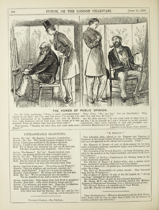 Ein altes Buchcover mit einem Mann in einem Anzug sitzend in einem Stuhl mit einem ernsten Gesichtsausdruck und einer Frau daneben stehend, die nachdenklich aussieht, mit der Überschrift "Die Macht der öffentlichen Meinung" auf der Seite.
