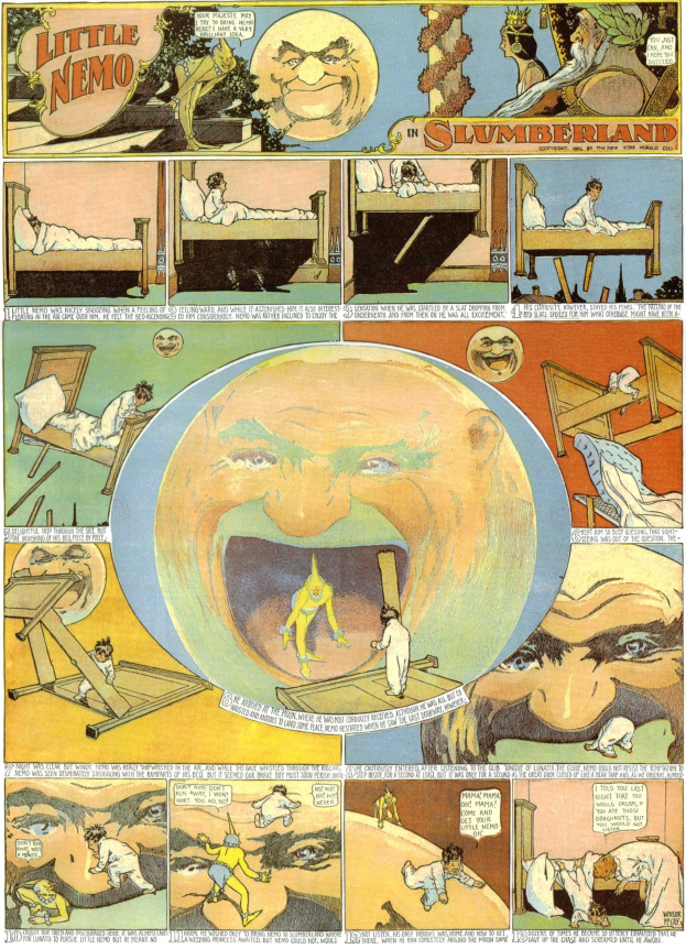 Plakat mit einer Comic-Strip-Zeichnung, die einen Mann in einem Anzug und eine Frau in einem Kleid mit menschlichen Gesichtern zeigt, begleitet von Text.